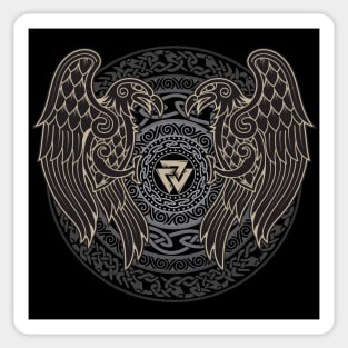 Ravens of Odin Norse Pagan Viking Raven Huginn and Muninn Valknut Sticker